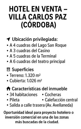 Inmueble Con Destino Comercial Hotel En Villa Carlos Paz