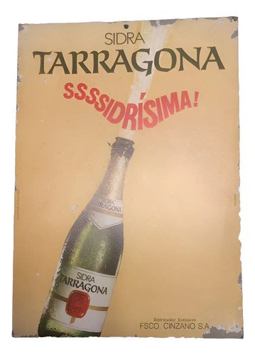 Antiguo Cartel Publicitario En Cartón Sidra Tarragona Beige