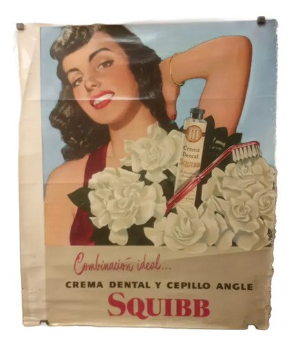 Antiguo Afiche Publicitario Crema Dental Squibb Original