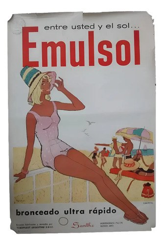 Afiche Publicitario Antiguo Bronceador Emulsol Afiche Publicitario Antiguo Bronceador Emulsol