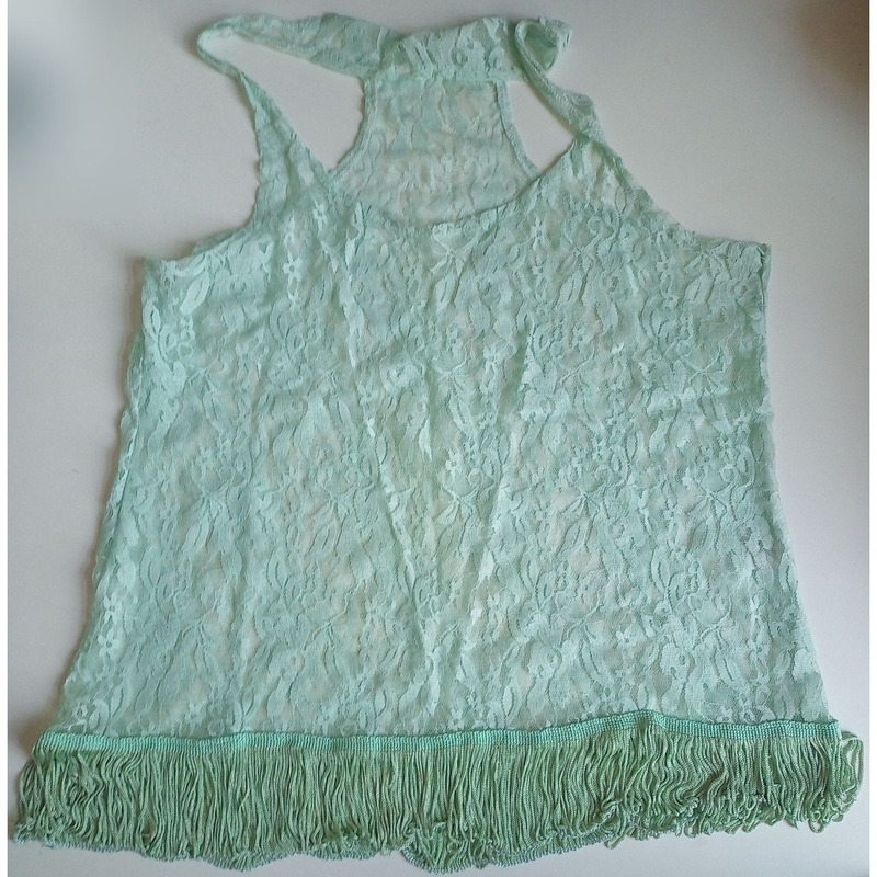 Remera musculosa de tela tipo encaje y flecos - talle 1