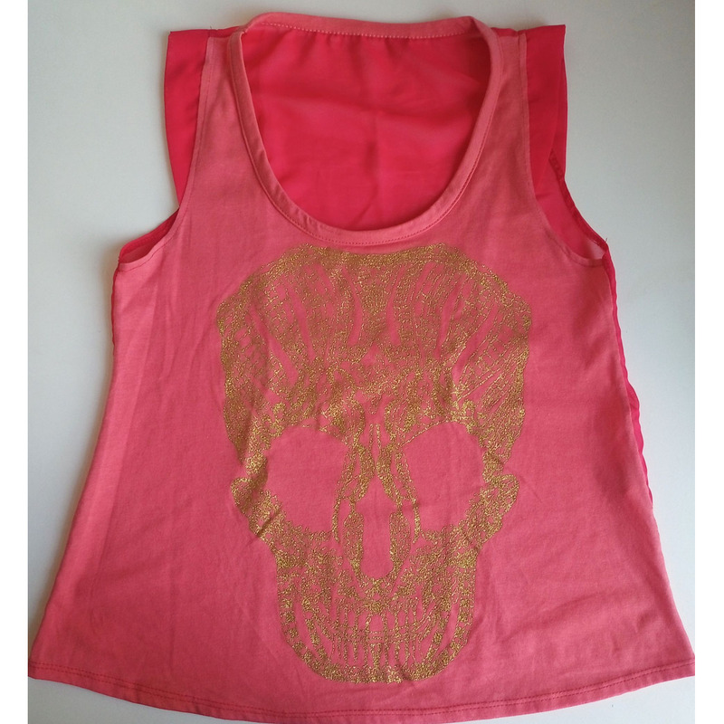 Remera Musculosa mujer talle 1 - calavera dorada - gasa y tela