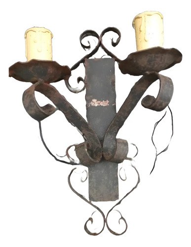 Antiguo Aplique De Pared En Hierro Para 2 Lámparas Negro