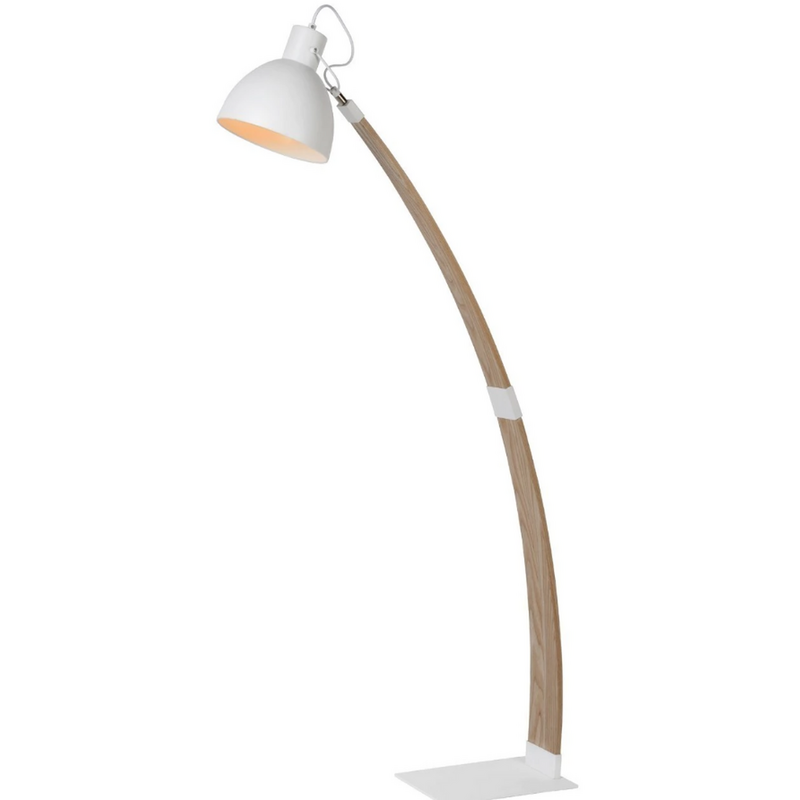 Lampara De Pie En Madera Y Base De Metal Blanca O Negra Ubid