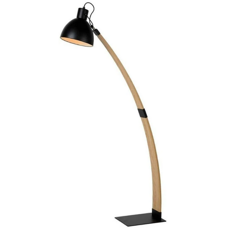 Lampara De Pie En Madera Y Base De Metal Blanca O Negra Ubid - 2