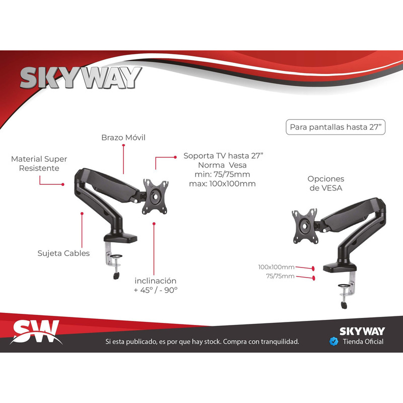 Soporte con Brazo Móvil 'Amortiguacion a Gas' Sistema Hidraulico - Giratorio para Escritorio / Mesa  - 4/4