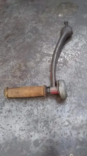Manija / Manivela De Máquina Antigua Y Rara Madera Natural / Metal Envejecido (gris)
