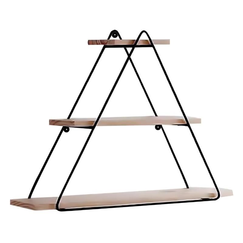 Macetero Colgante de Hierro y Madera Triangular con Estantes