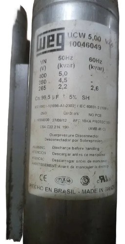 Capacitor Trifásico Weg Factor Potencia 400 V. / 5 Kvar