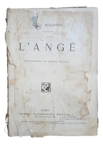 Antiguo Libro L'ange - René Maizeroi Francés Con Faltantes