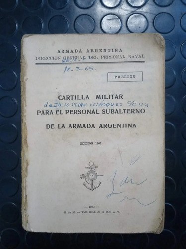 Cartilla Militar Personal Subalterno Armada Argentina 1963